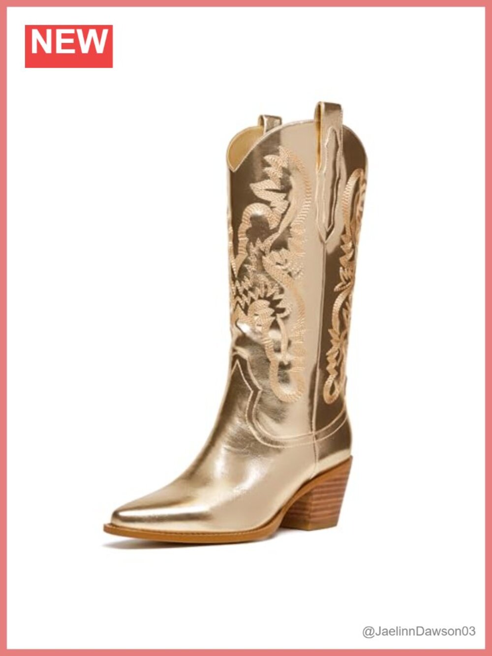 Glitter Wide Calf Metallic Embroidered Cowboy Boots for Women, Chunky Heel